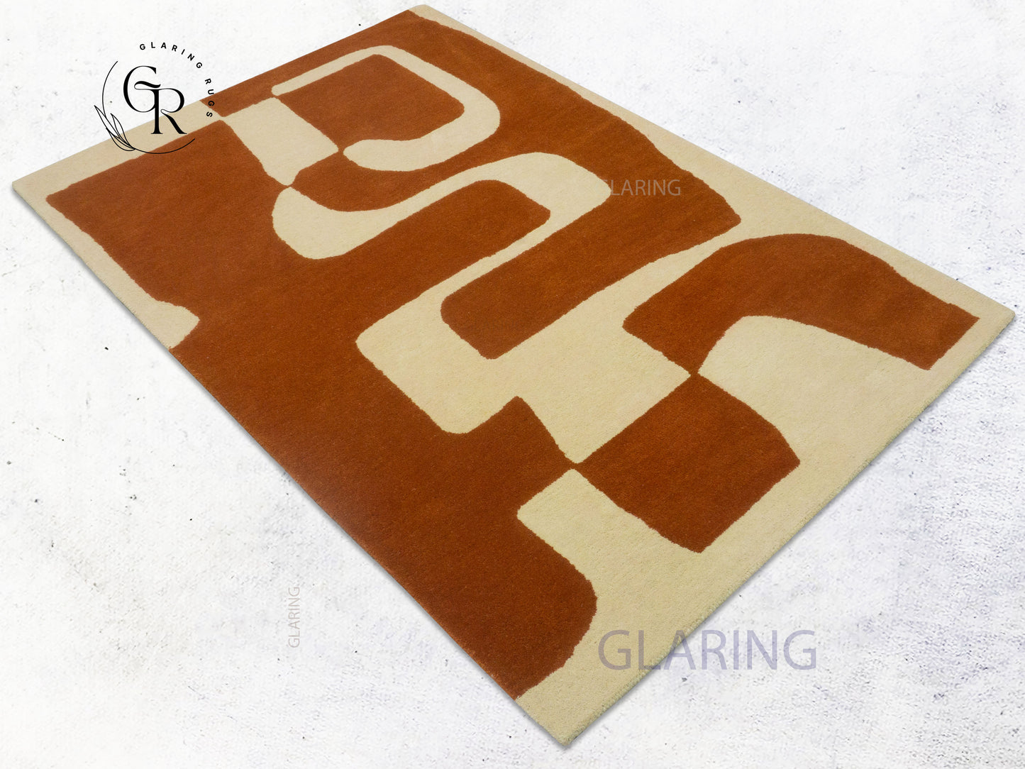 Abstract Terracotta Wool Rug | Hand-Tufted Geometric Rug