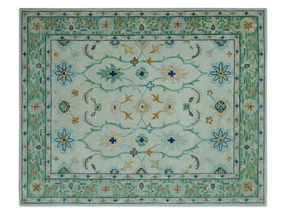 Handmade Oushak Style Rug| Ivory & Sage Green Floral| Vintage Turkish Inspired Luxury Carpet
