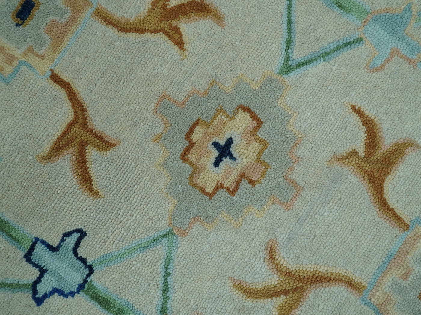 Handmade Oushak Style Rug| Ivory & Sage Green Floral| Vintage Turkish Inspired Luxury Carpet