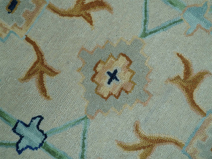Handmade Oushak Style Rug| Ivory & Sage Green Floral| Vintage Turkish Inspired Luxury Carpet