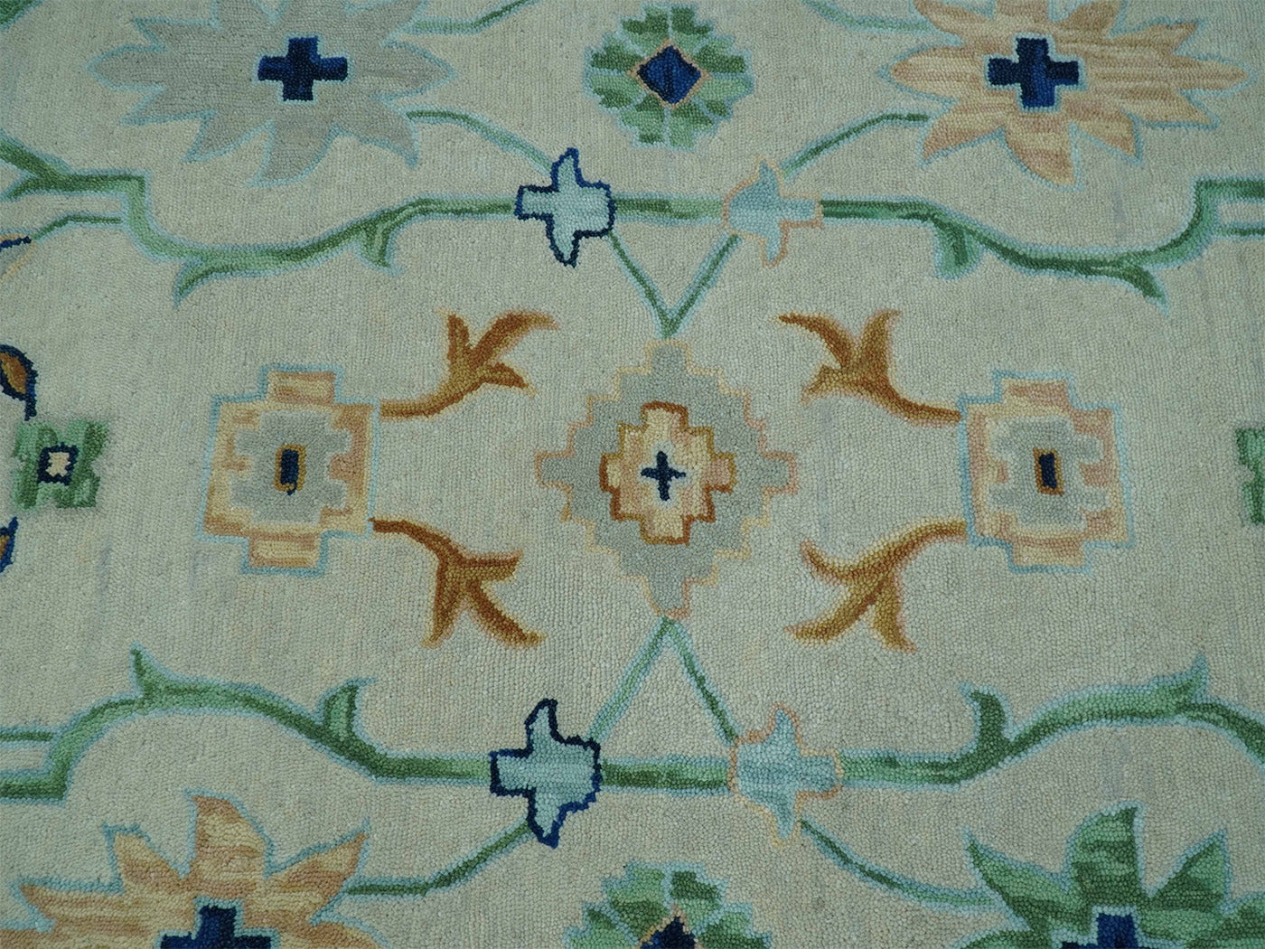 Handmade Oushak Style Rug| Ivory & Sage Green Floral| Vintage Turkish Inspired Luxury Carpet