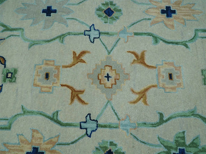 Handmade Oushak Style Rug| Ivory & Sage Green Floral| Vintage Turkish Inspired Luxury Carpet
