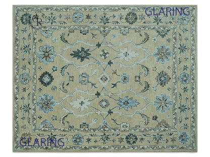 Vintage Oushak Rug | Blue Floral Area Rug | Handmade Persian Inspired Rug