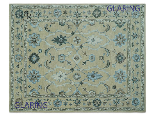 Vintage Oushak Rug | Blue Floral Area Rug | Handmade Persian Inspired Rug
