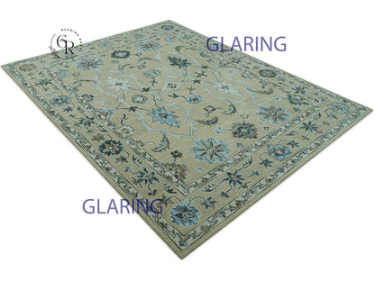 Vintage Oushak Rug | Blue Floral Area Rug | Handmade Persian Inspired Rug
