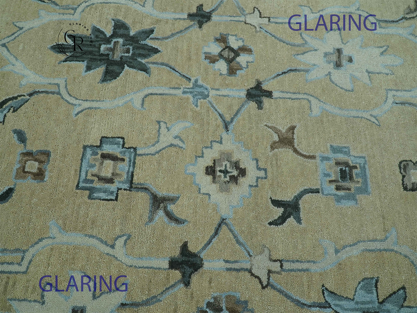 Vintage Oushak Rug | Blue Floral Area Rug | Handmade Persian Inspired Rug