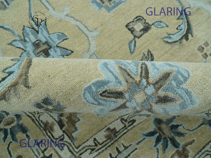 Vintage Oushak Rug | Blue Floral Area Rug | Handmade Persian Inspired Rug