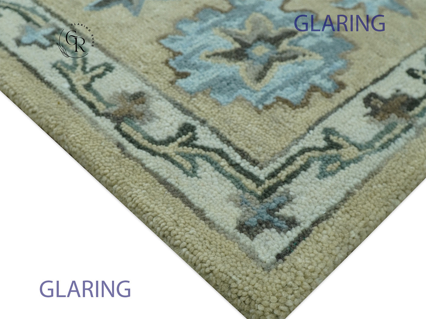 Vintage Oushak Rug | Blue Floral Area Rug | Handmade Persian Inspired Rug