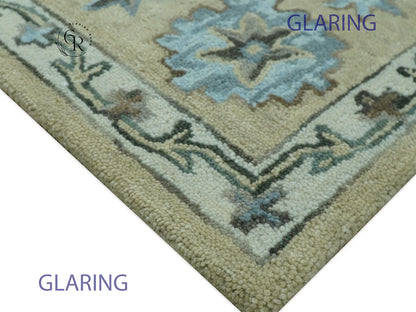Vintage Oushak Rug | Blue Floral Area Rug | Handmade Persian Inspired Rug