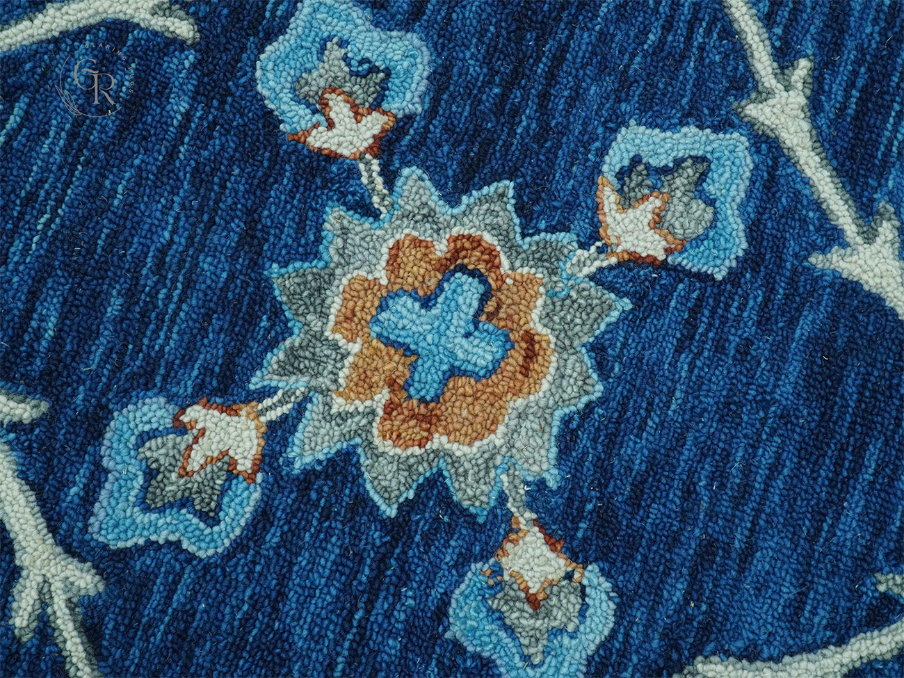 Hand Tufted Wool Oushak Rug | Navy Blue Floral Persian Area Rug | Traditional Oriental Carpet