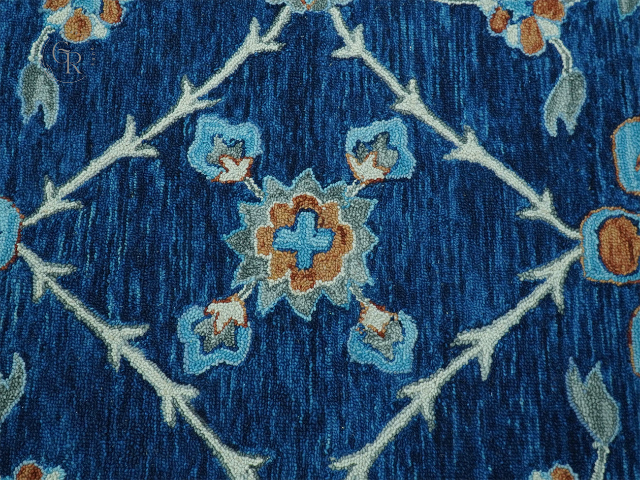 Hand Tufted Wool Oushak Rug | Navy Blue Floral Persian Area Rug | Traditional Oriental Carpet