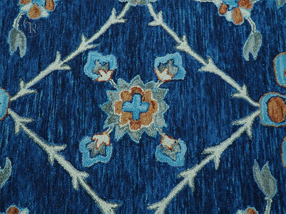 Hand Tufted Wool Oushak Rug | Navy Blue Floral Persian Area Rug | Traditional Oriental Carpet