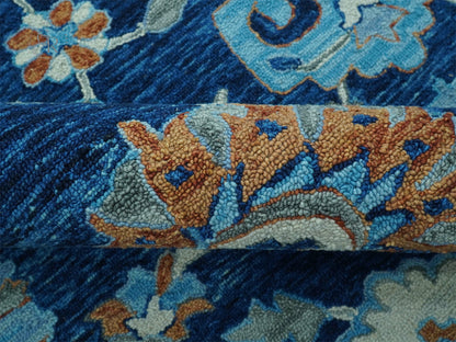 Hand Tufted Wool Oushak Rug | Navy Blue Floral Persian Area Rug | Traditional Oriental Carpet