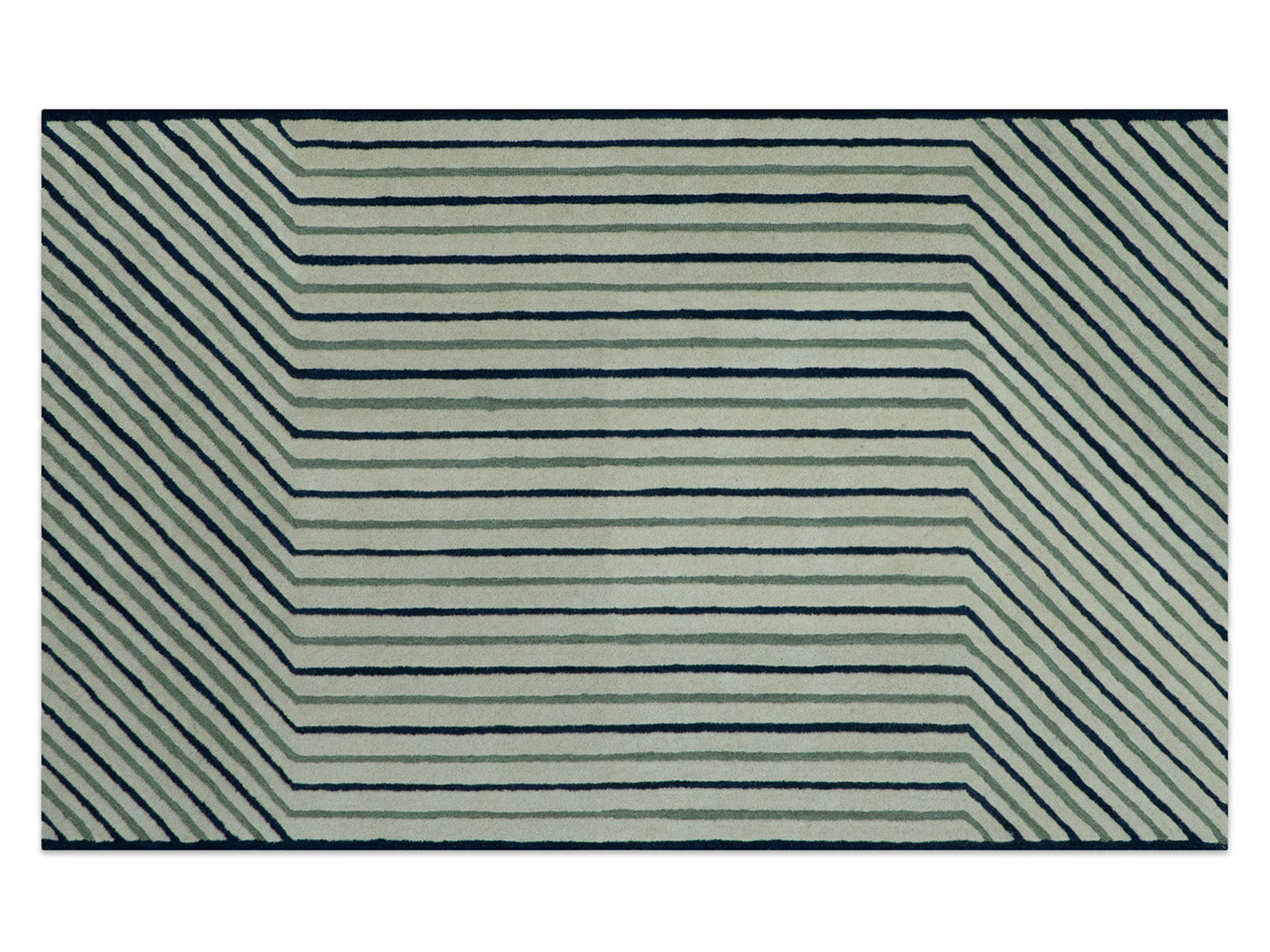 Modern Geometric Striped Rug| Hand Tufted Wool Area Rug in Ivory, Sage Green & Navy Blue