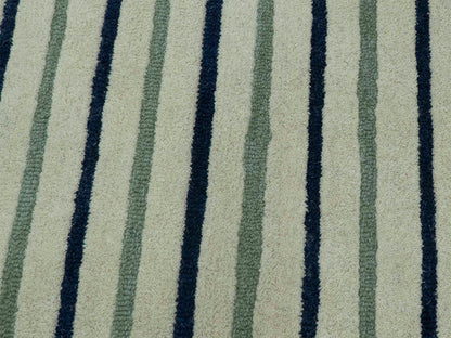 Modern Geometric Striped Rug| Hand Tufted Wool Area Rug in Ivory, Sage Green & Navy Blue