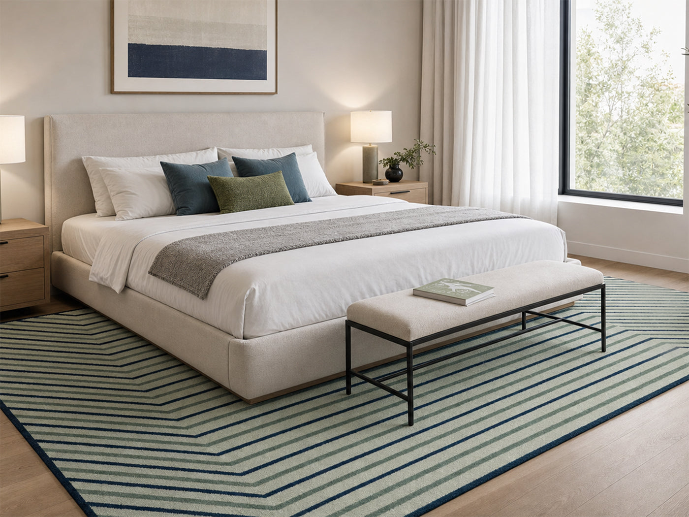 Modern Geometric Ivory Striped Rug| Hand Tufted Wool Area Rug