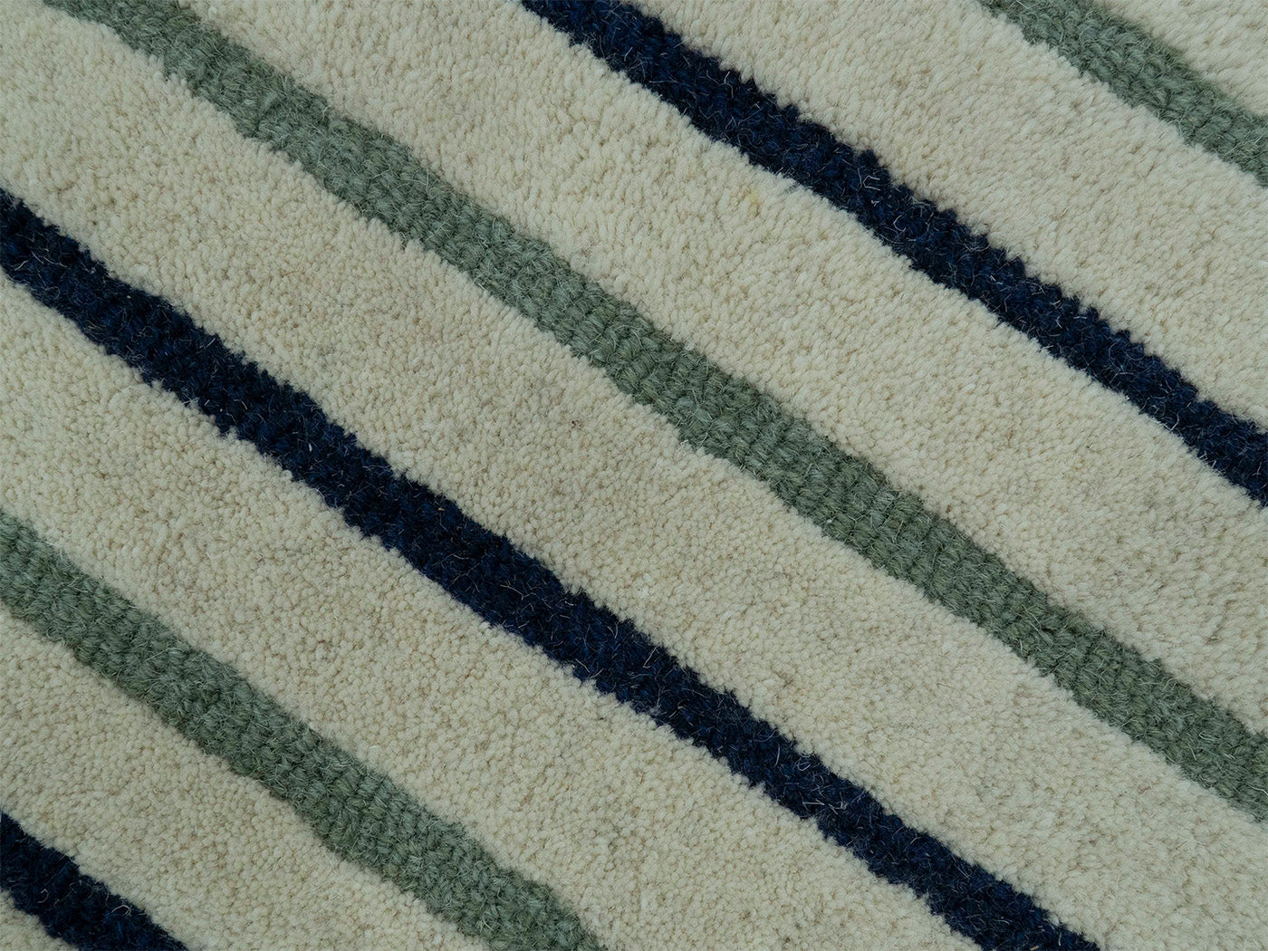 Modern Geometric Striped Rug| Hand Tufted Wool Area Rug in Ivory, Sage Green & Navy Blue