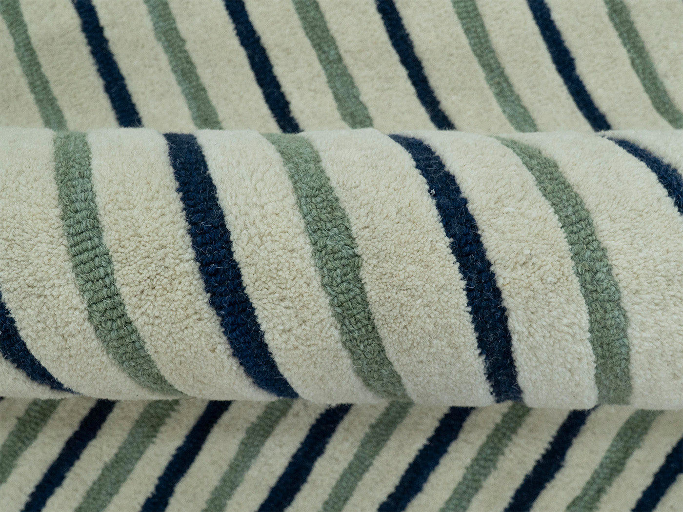 Modern Geometric Striped Rug| Hand Tufted Wool Area Rug in Ivory, Sage Green & Navy Blue