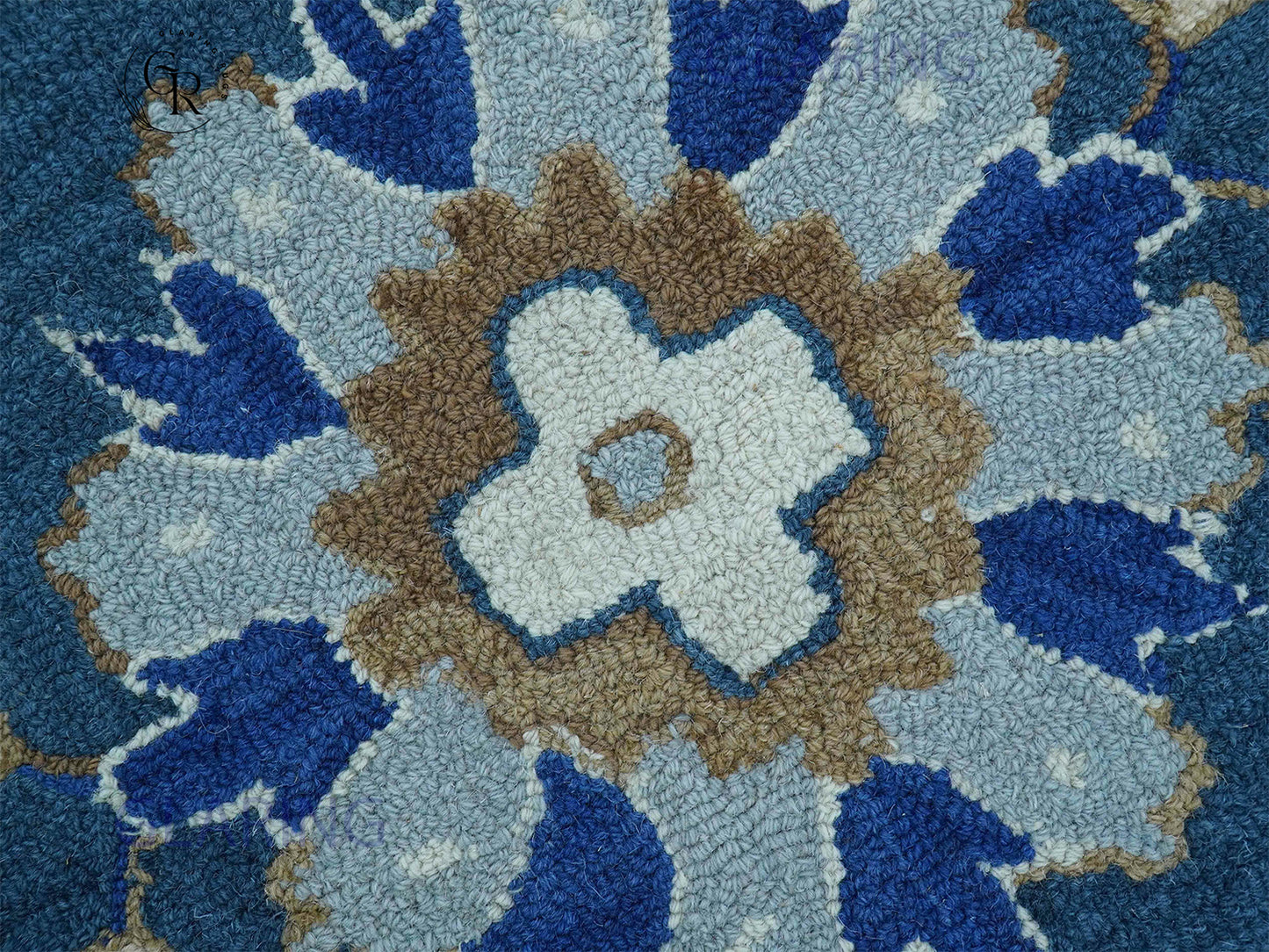 Handmade Blue Floral Oriental Rug with Ivory Border | Traditional Wool Area Carpet