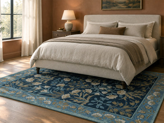 Handmade Traditional Rug | Floral Design in Blue