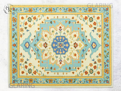 Handmade Wool Oushak Rug | Cream & Sky Blue Floral Rug