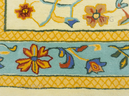 Handmade Wool Oushak Rug | Cream & Sky Blue Floral Rug