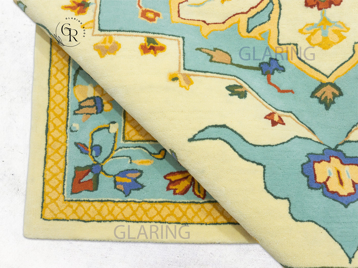 Handmade Wool Oushak Rug | Cream & Sky Blue Floral Rug