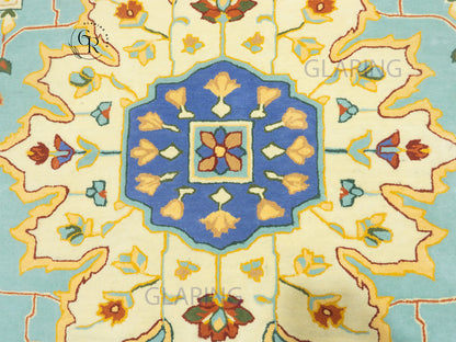 Handmade Wool Oushak Rug | Cream & Sky Blue Floral Rug