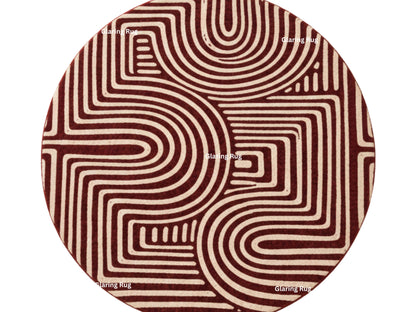 Hand Tufted Wool Rug – Modern Geometric Deep Red & Ivory Carpet