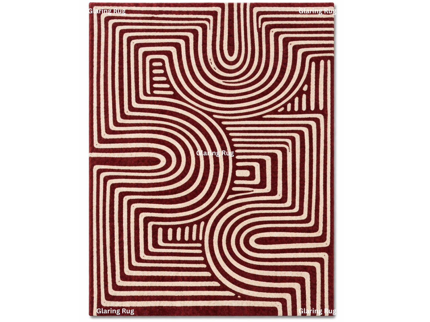 Hand Tufted Wool Rug – Modern Geometric Deep Red & Ivory Carpet