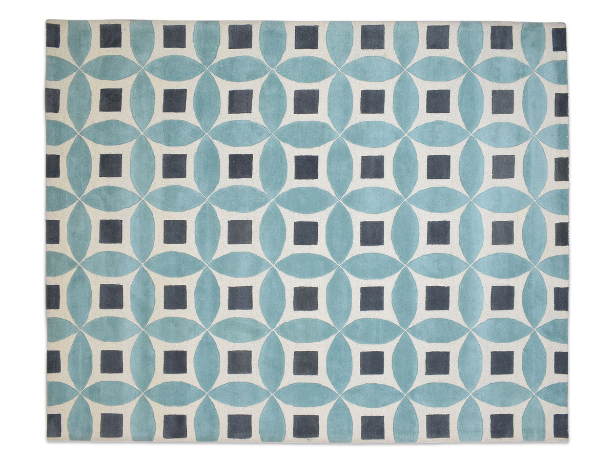 Handmade Moroccan Rug | Geometric Design in Blue, Grey & Ivory