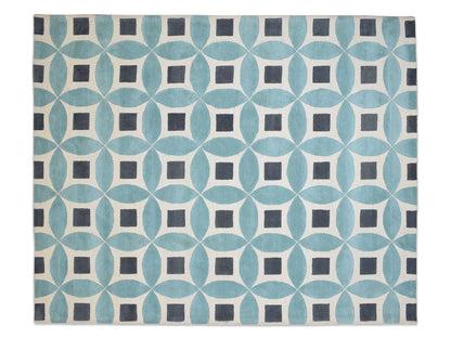 Handmade Moroccan Rug | Geometric Design in Blue, Grey & Ivory