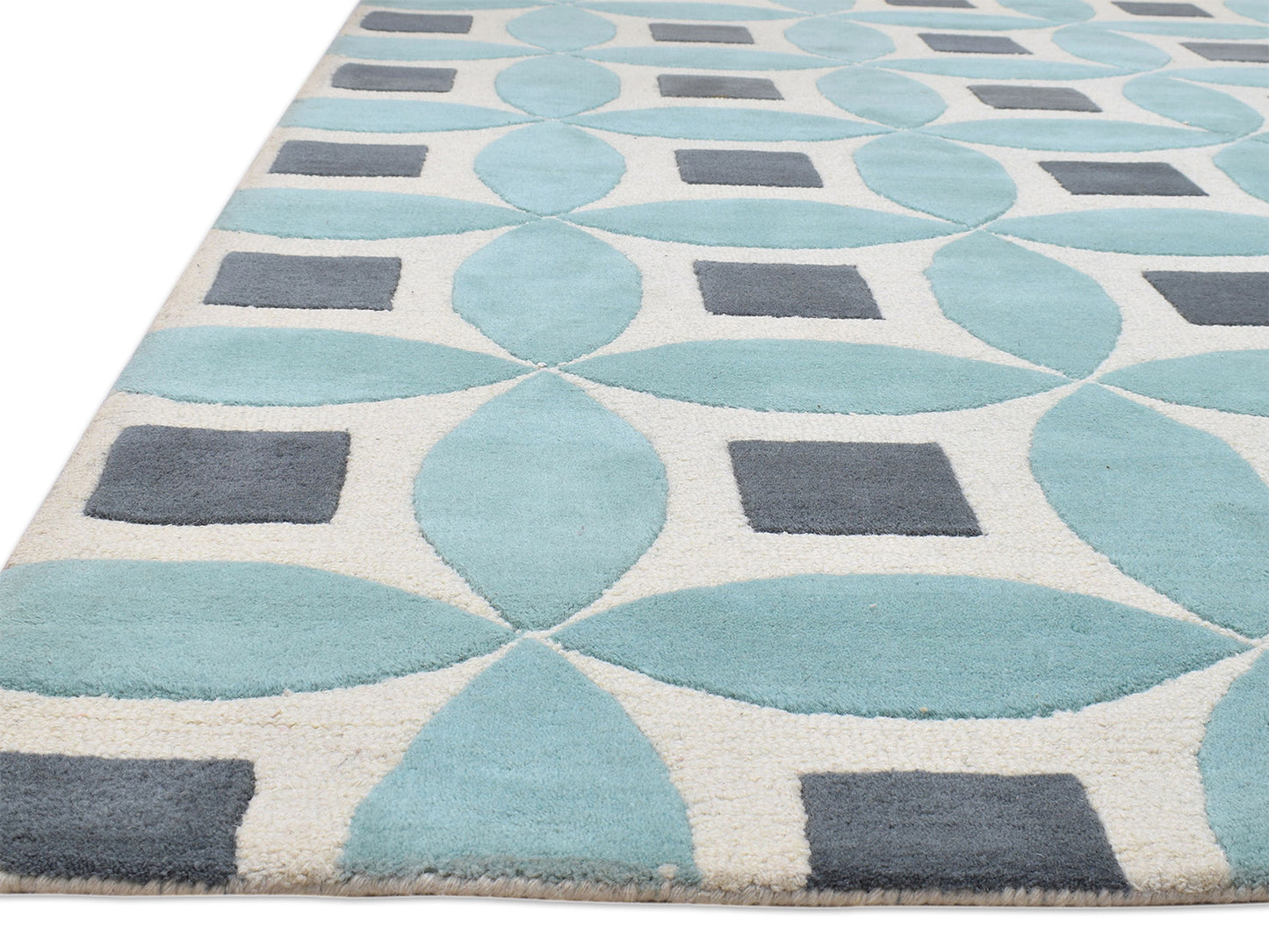 Handmade Moroccan Rug | Geometric Design in Blue, Grey & Ivory