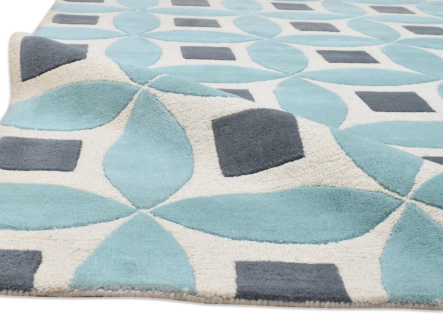 Handmade Moroccan Rug | Geometric Design in Blue, Grey & Ivory