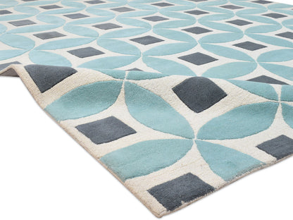 Handmade Moroccan Rug | Geometric Design in Blue, Grey & Ivory