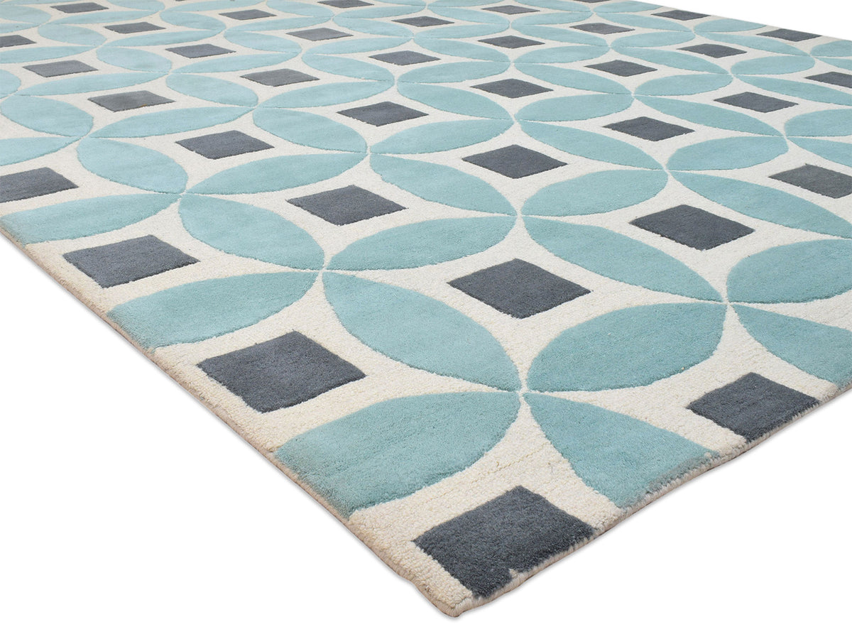 Handmade Moroccan Rug | Geometric Design in Blue, Grey & Ivory