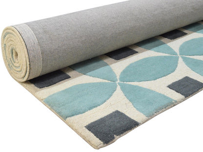 Handmade Moroccan Rug | Geometric Design in Blue, Grey & Ivory