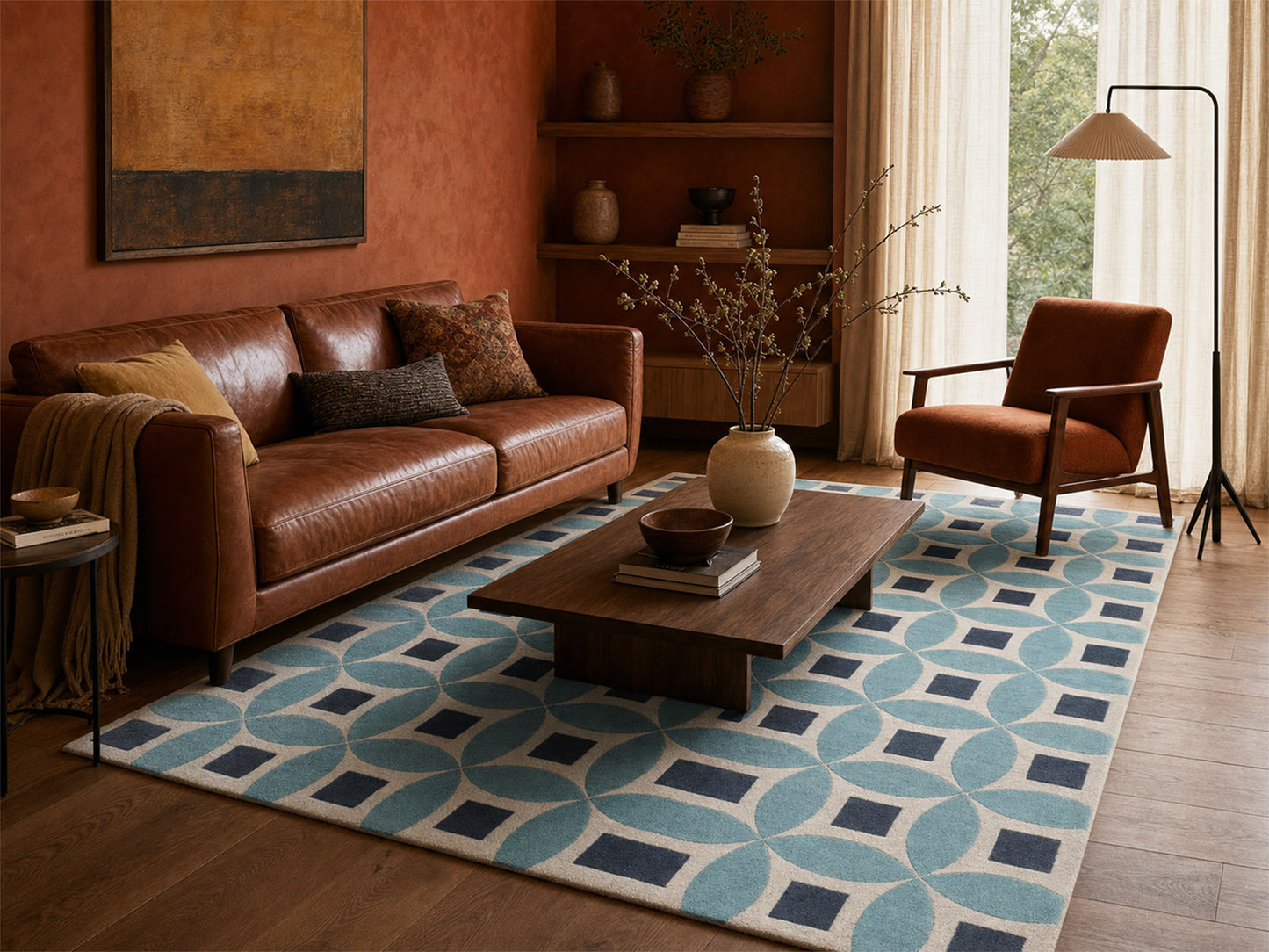 Handmade Moroccan Rug | Geometric Design in Blue, Grey & Ivory