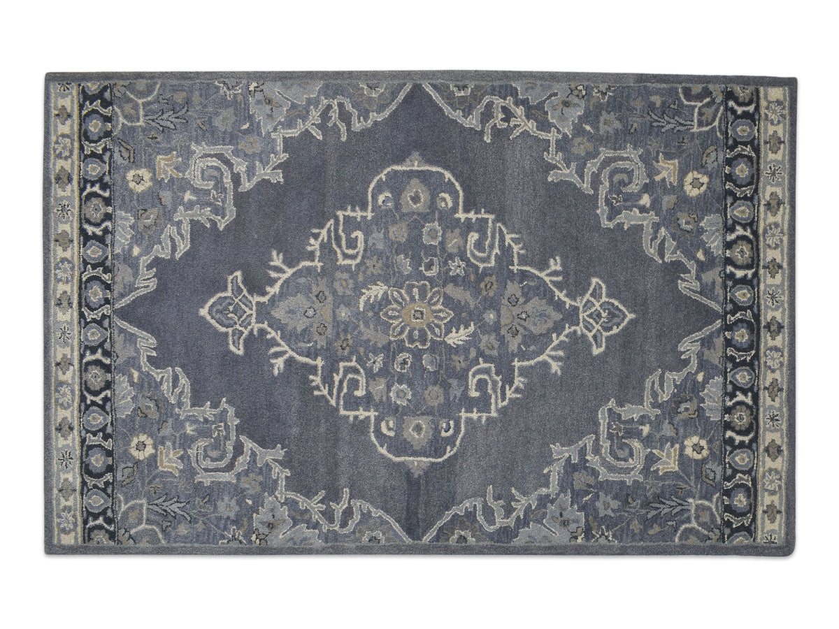 Handmade Heriz-Indian Rug | Oriental Design in Grey, Ivory & Beige