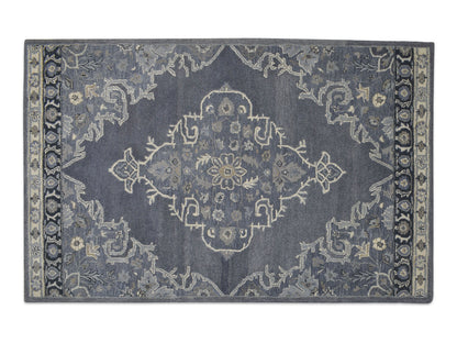 Handmade Heriz-Indian Rug | Oriental Design in Grey, Ivory & Beige