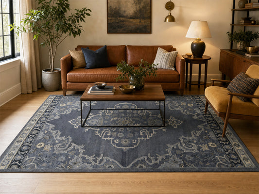 Handmade Heriz-Indian Rug | Oriental Design in Grey, Ivory & Beige
