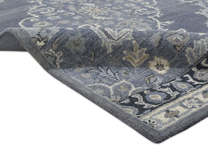 Handmade Heriz-Indian Rug | Oriental Design in Grey, Ivory & Beige