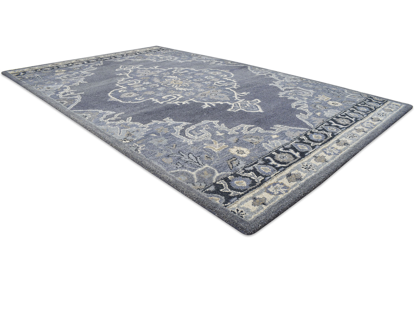 Handmade Heriz-Indian Rug | Oriental Design in Grey, Ivory & Beige