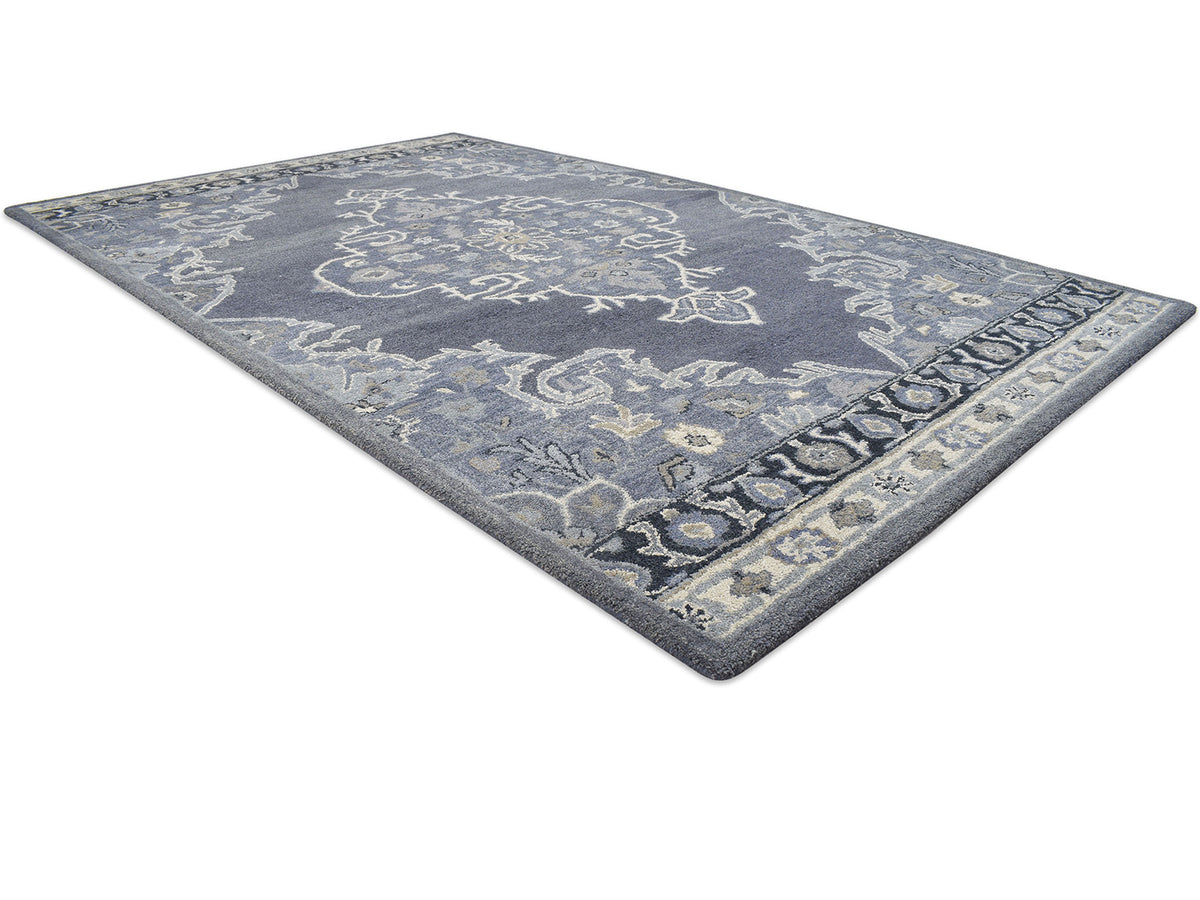 Handmade Heriz-Indian Rug | Oriental Design in Grey, Ivory & Beige