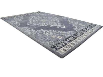 Handmade Heriz-Indian Rug | Oriental Design in Grey, Ivory & Beige