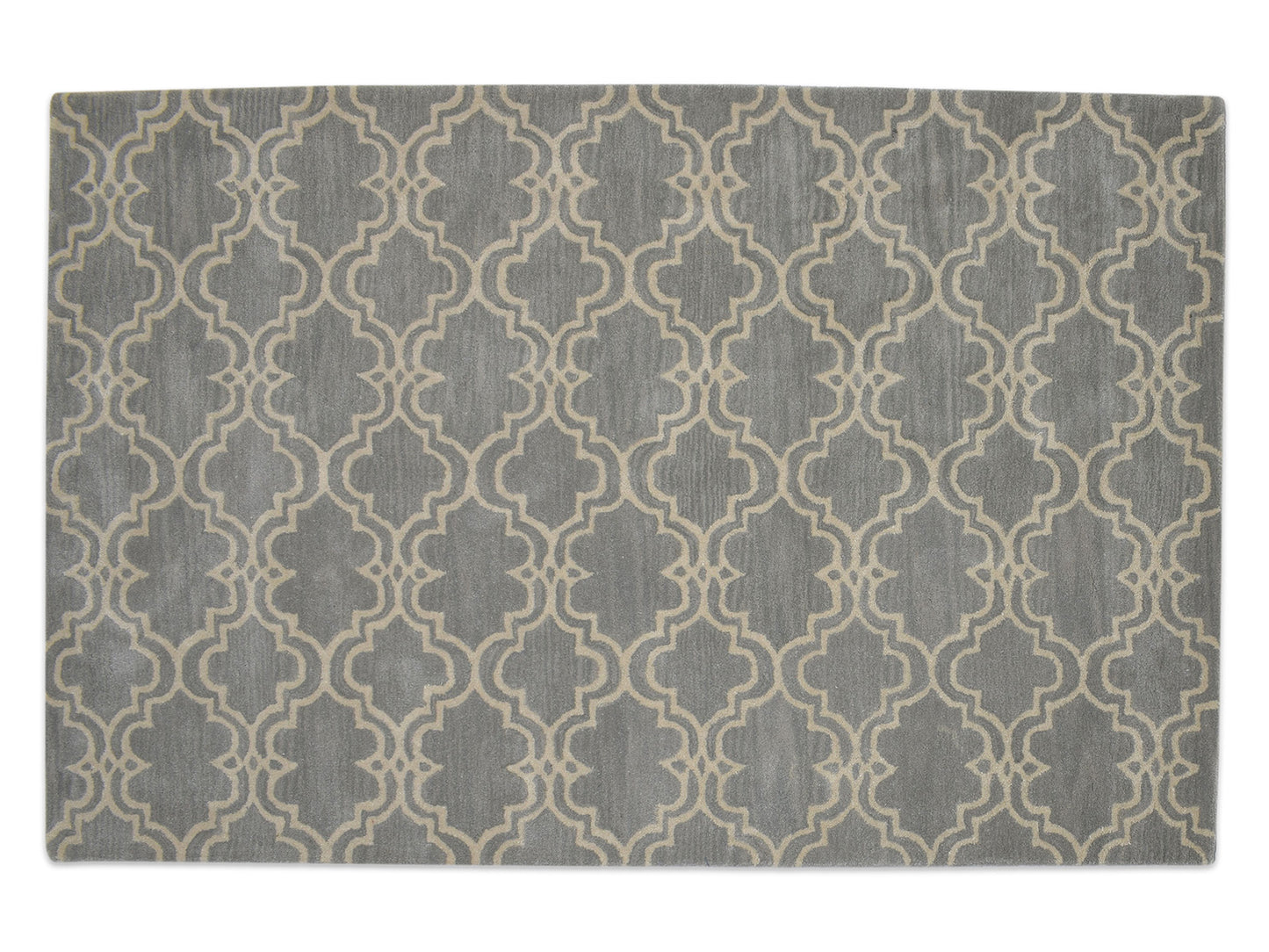 Handmade Moroccan Rug | Scroll Tile Design in Grey & Ivory
