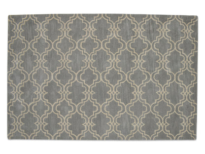 Handmade Moroccan Rug | Scroll Tile Design in Grey & Ivory