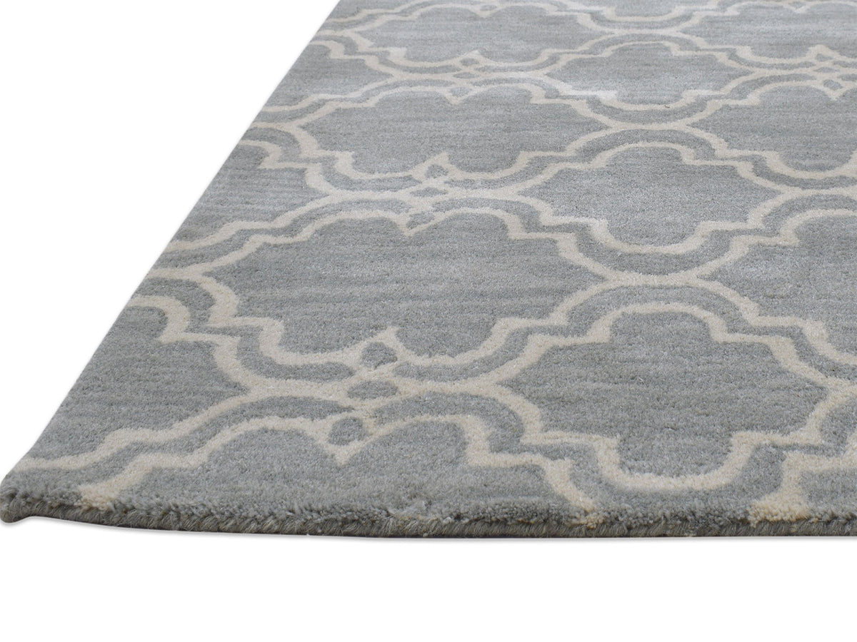Handmade Moroccan Rug | Scroll Tile Design in Grey & Ivory