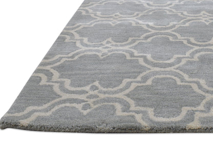Handmade Moroccan Rug | Scroll Tile Design in Grey & Ivory