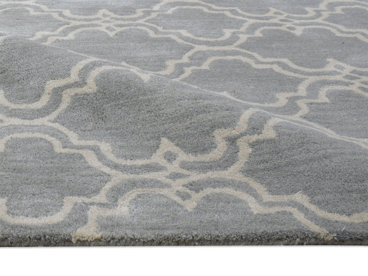 Handmade Moroccan Rug | Scroll Tile Design in Grey & Ivory
